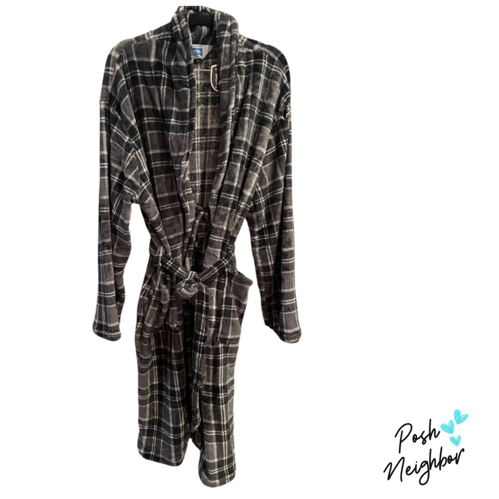 Hotel Spa Collection Men’s Checkered Gray Black Bathrobe New One size
